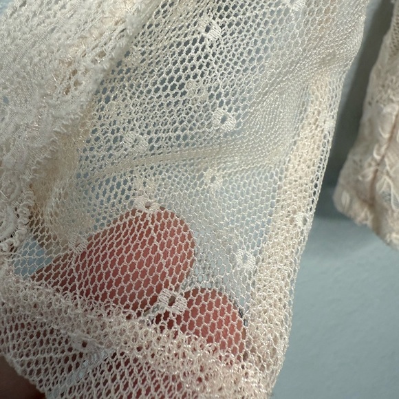 GUESS Antique Lace Funnel Neck Victorian-Style Sheer Open Shoulder Blouse Size S - Picture 10 of 14